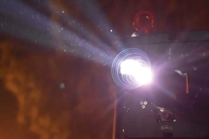 a train on the tracks at night