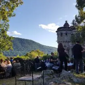 a group of people sitting at a park