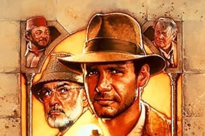 Illustration of four male characters in adventure attire and setting.