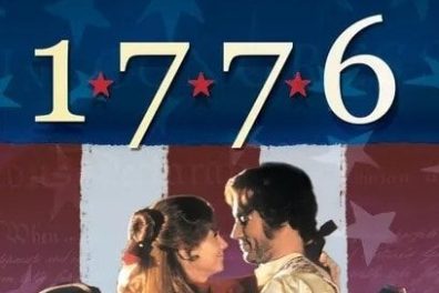 Historical figures in 18th-century attire with '1776' text above.
