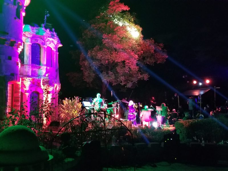 a building on fire at night