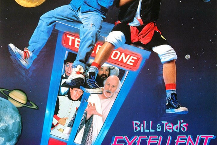 George Carlin, Al Leong, Lucien Barjon, Alex Winter are posing for a picture