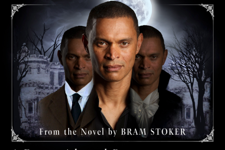 Poster for 'Dracula: The Journal of Jonathan Harker' with actor, moon, castle, and text details.