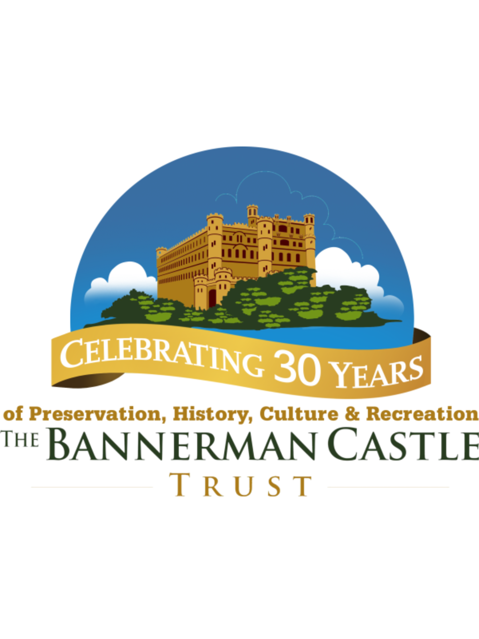 Bannerman Castle Trust logo with castle and 'Celebrating 30 Years' banner.
