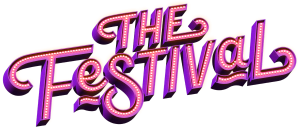 3D text 'The Festival' in pink with lightbulb border.