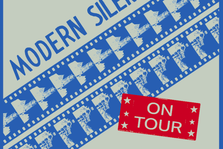 Poster for a film event titled 'Modern Silent Shorts On Tour' with a film strip design.