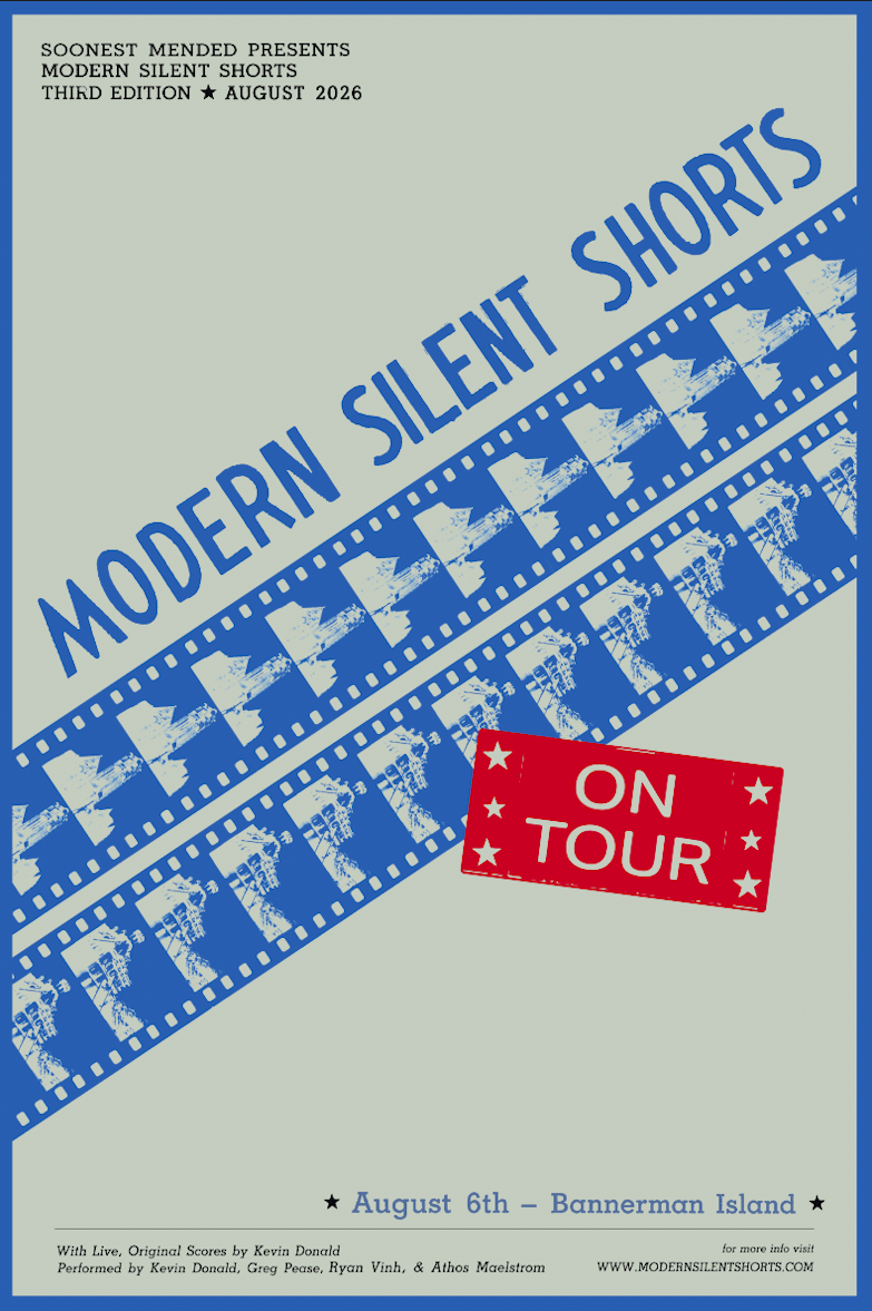 Poster for a film event titled 'Modern Silent Shorts On Tour' with a film strip design.